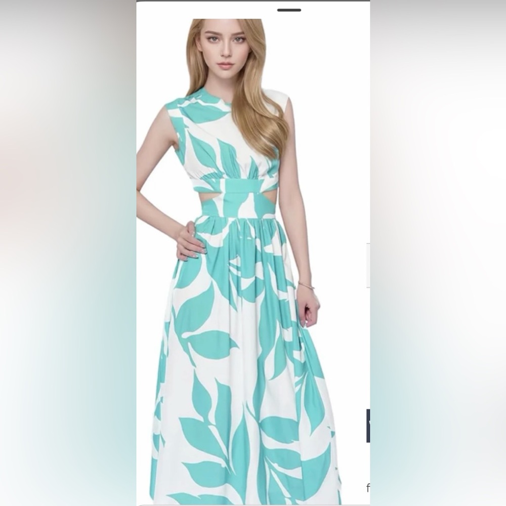 Chic Teal and White Floral Midi Dress